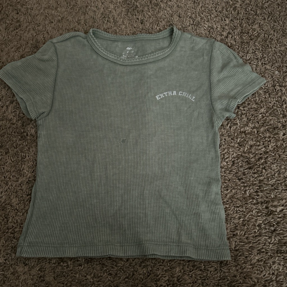Green Ribbed T-Shirt with 'Extra Chill' Embroidery